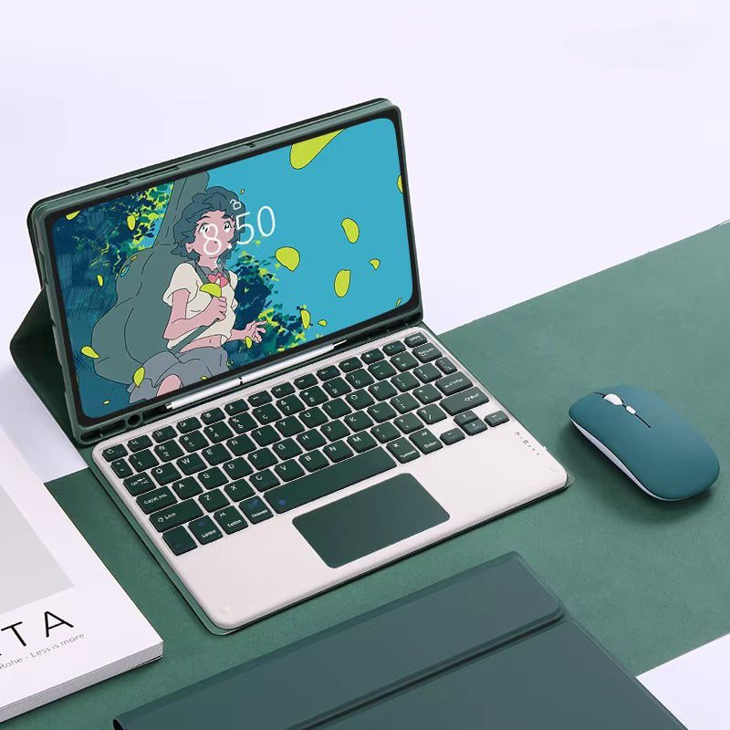 Luxury Wireless Keyboard Case with Free Mouse – Bluetooth Keyboard Cover with Touchpad, Leather Texture, Built-in Battery, for 10–11 inch Tablets, Solid Color Design