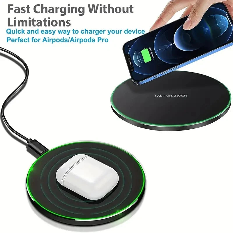 Premium 30W Wireless Charging Pad – Fast Induction Charger with Type C Connector, LED Indicator, Compatible with Apple iPhone, AirPods, iOS & Android Devices