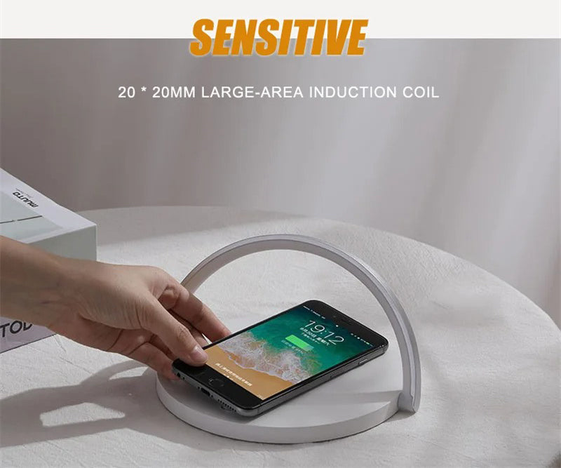 Multifunction 3 in 1 Wireless Charging Station – 10W Fast Charger Pad with LED Desk Lamp, Touch Night Light and Adjustable Stand for iPhone and Samsung