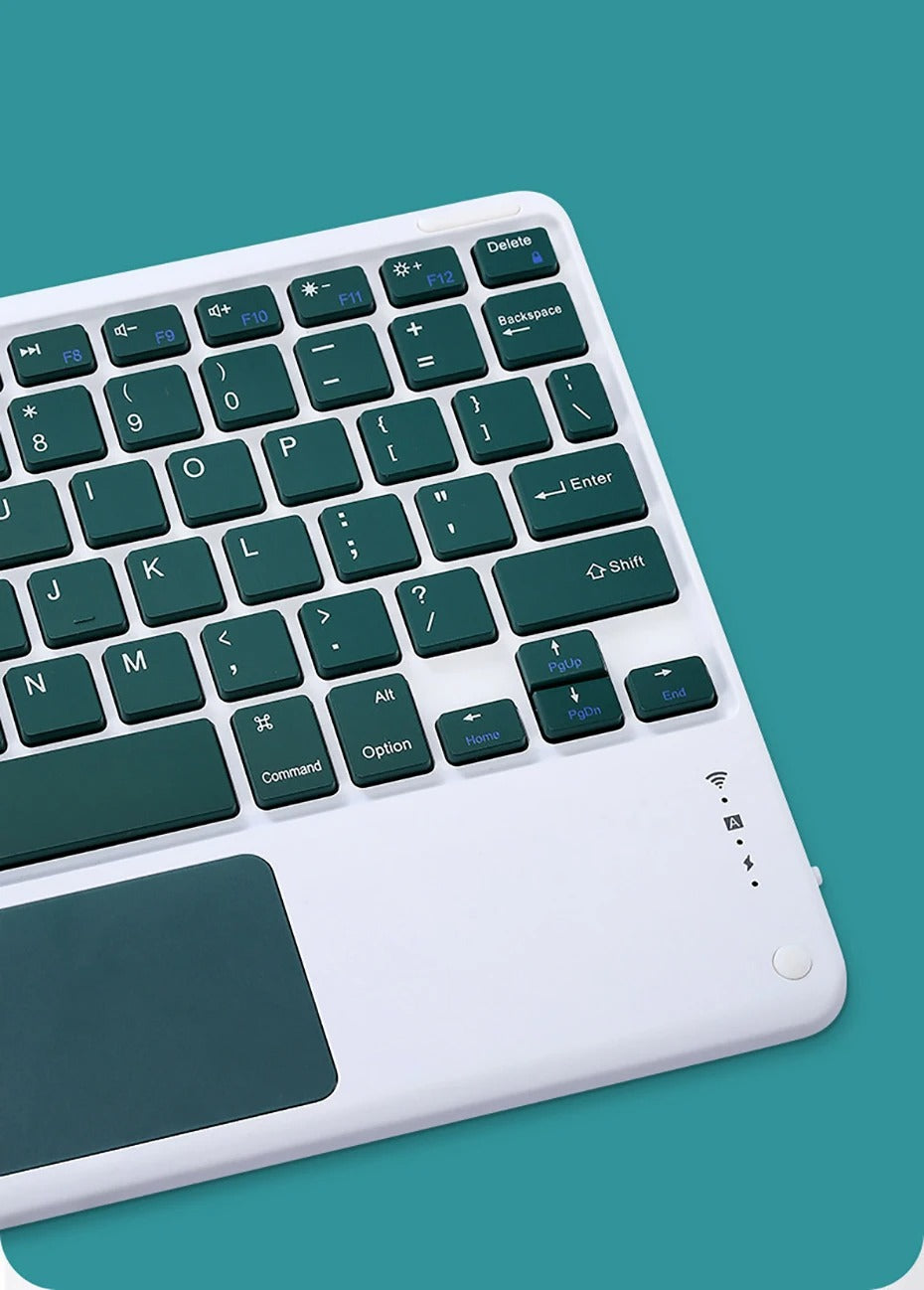 Luxury Wireless Keyboard Case with Free Mouse – Bluetooth Keyboard Cover with Touchpad, Leather Texture, Built-in Battery, for 10–11 inch Tablets, Solid Color Design