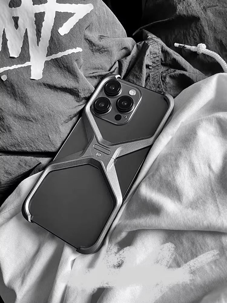 Luxury Apple iPhone Case, MagSafe Compatible, Camera Lens & Screen Protection, Ultra Thin, Shockproof, Magnetic Full All Around Cover – Rimless Aluminum X-Frame Case with Heat Dissipation & Removable Armor Design