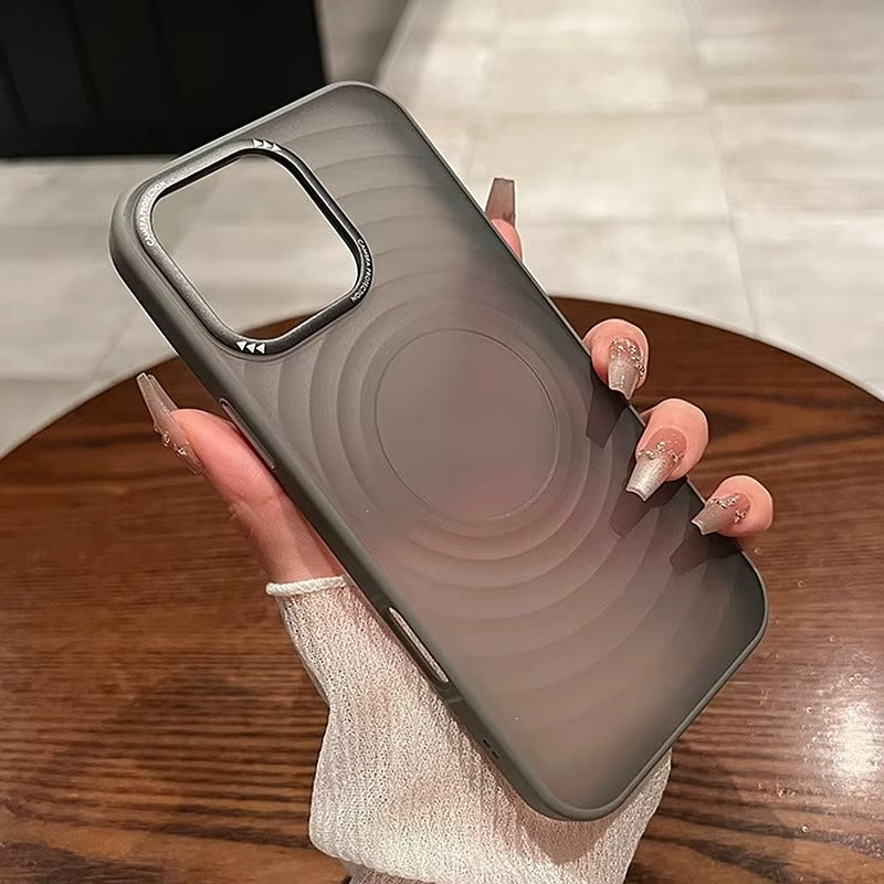 Luxury Apple iPhone Case, MagSafe Compatible, Camera Lens & Screen Protection, Ultra Thin, Shockproof, Magnetic Full All Around Cover – Water Ripple Matte Translucent Case with Metal Lens Bumper & Hard Back