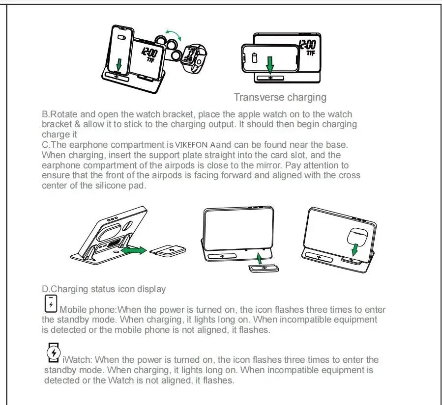 Premium 4 in 1 Wireless Charging Station with Alarm Clock – Fast Charger Stand for iPhone, Apple Watch, AirPods, Samsung Galaxy, Temperature & Date Display