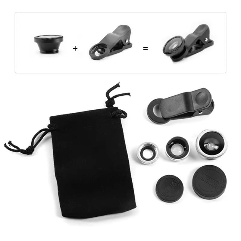 High Quality 3-in-1 Phone Camera Lens Kit – Fisheye, 0.67X Wide Angle Photography on Apple iPhone Devices