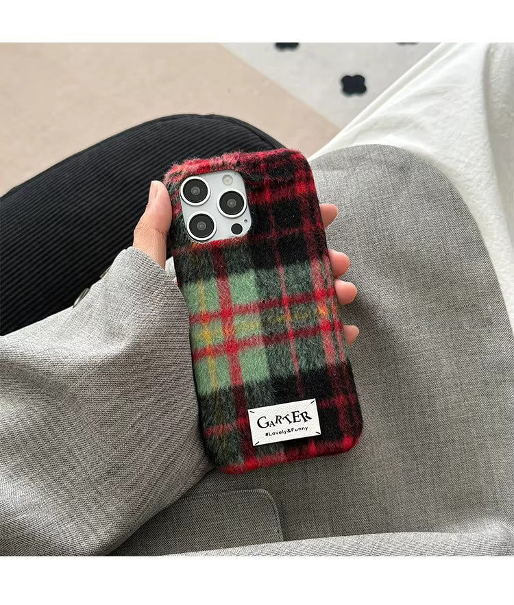 Luxury Apple iPhone Case, MagSafe Compatible, Camera Lens and Screen Protection, Ultra Thin, Shockproof, Magnetic, Full All Around Protection, Fuzzy Plaid Fabric Cover