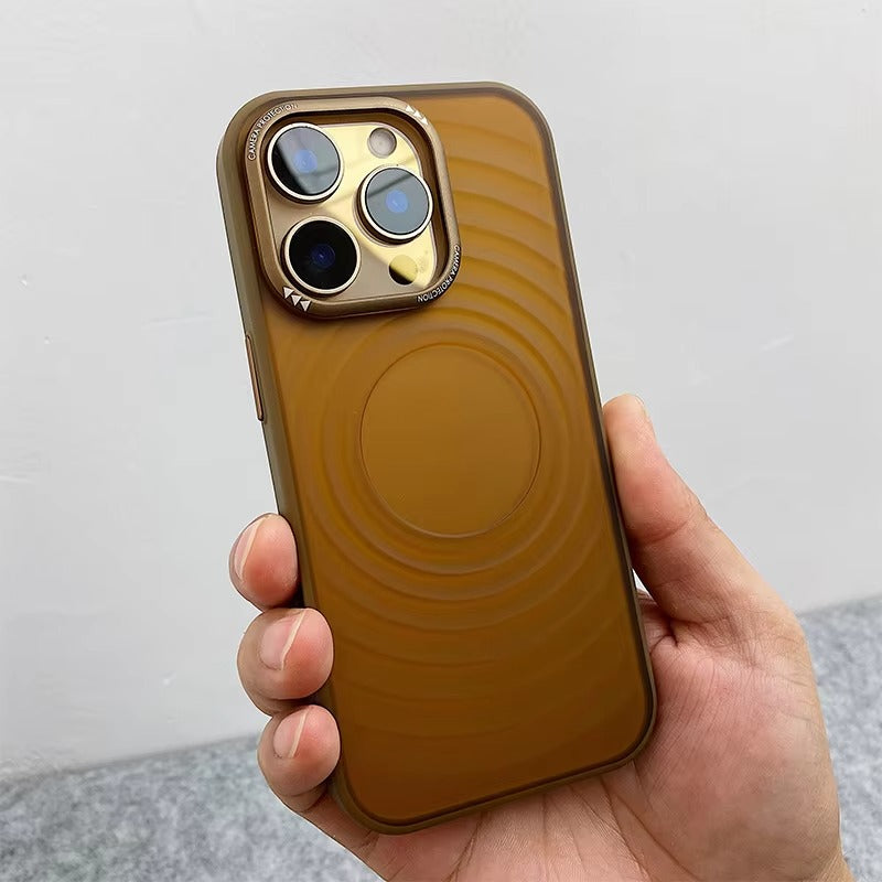Luxury Apple iPhone Case, MagSafe Compatible, Camera Lens & Screen Protection, Ultra Thin, Shockproof, Magnetic Full All Around Cover – Water Ripple Matte Translucent Case with Metal Lens Bumper & Hard Back