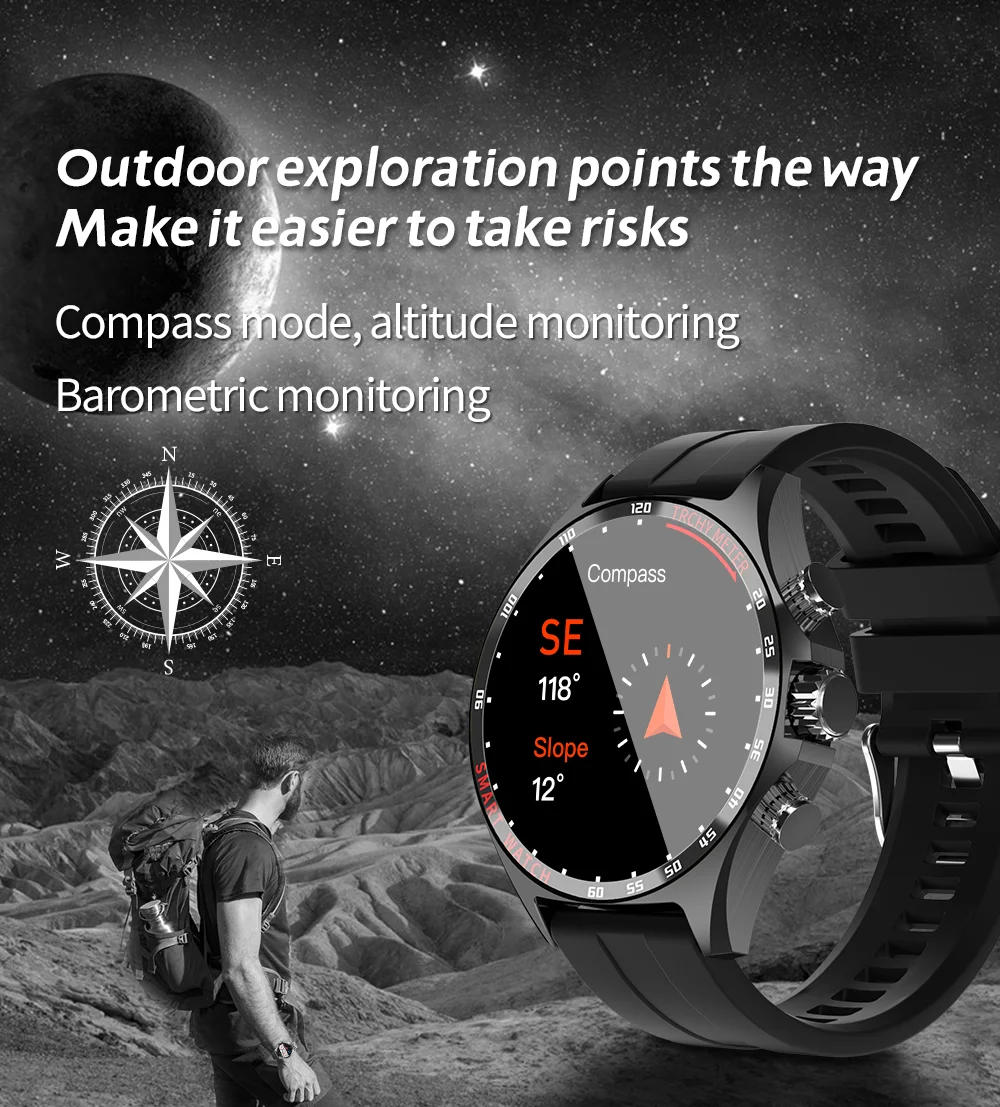 Robust Outdoor Smartwatch for iPhone – NFC Access Control, GPS Positioning, Compass, 400mAh Battery, IP68 Waterproof 