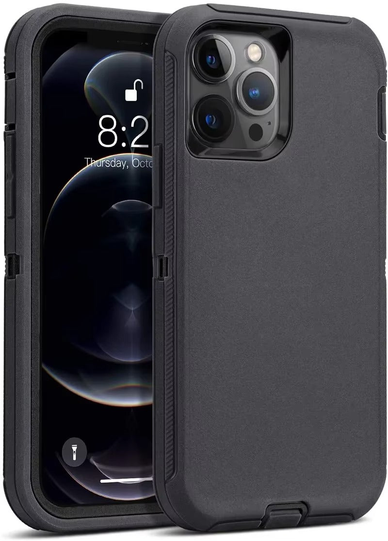 Robust Apple iPhone Case, MagSafe Compatible, Camera Lens & Screen Protection, Ultra Thin, Shockproof, Magnetic Full All Around Cover – 3-in-1 Defender Armor Rugged Case with Back Belt Clip & Full Body Protection