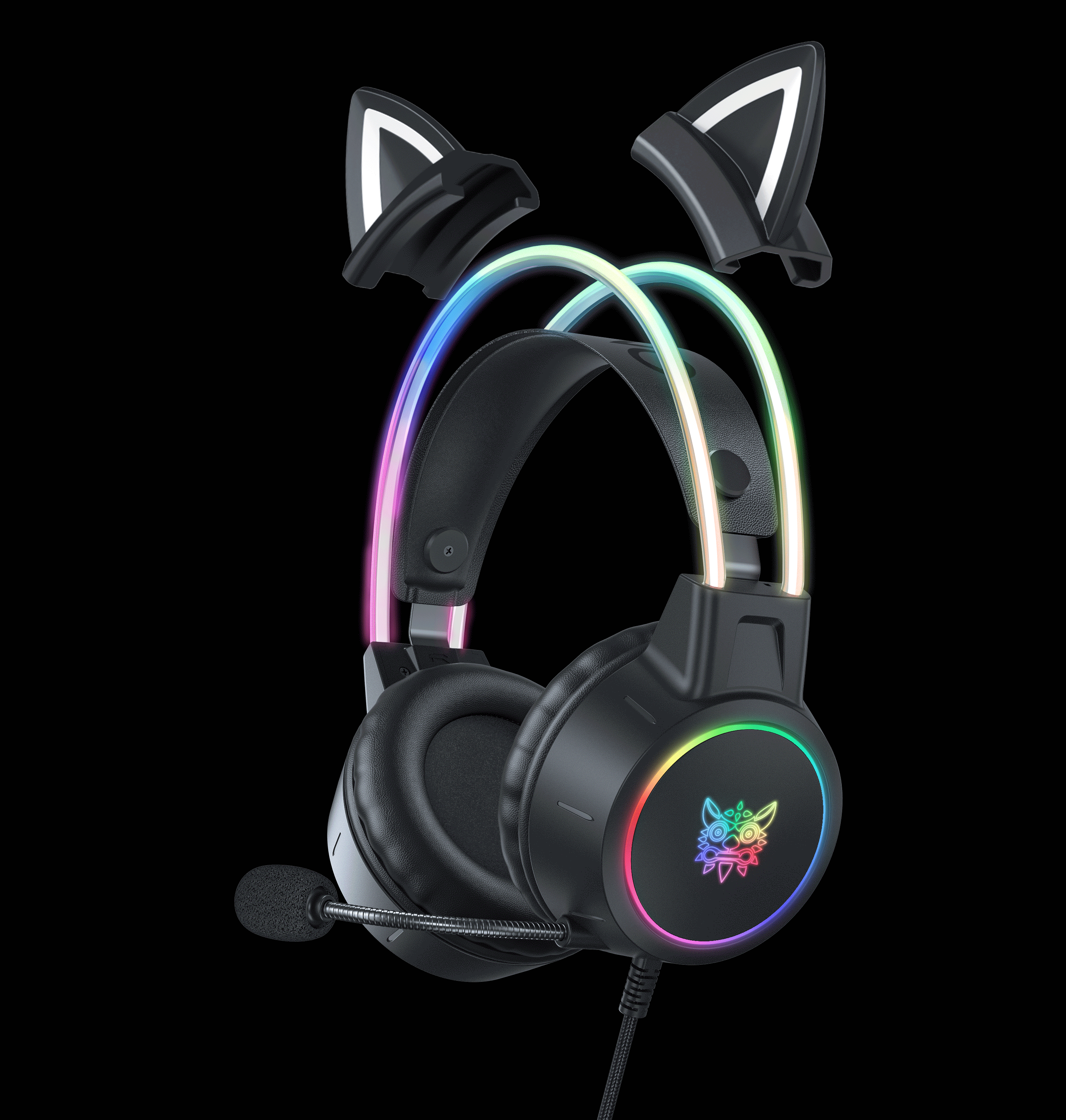 Premium Cat Ear Gaming Headset for iPhone & Mac – Wired Over-Ear Headphones with RGB Lights, Noise Streaming & Online Play
