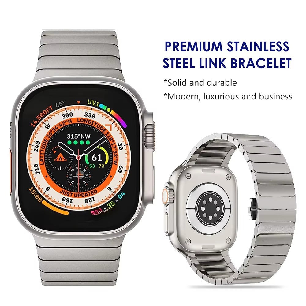 Premium Titanium Stainless Steel Band for Apple Watch Metal Link Bracelet with Secure Clasp, Compatible with 41mm to 49mm 