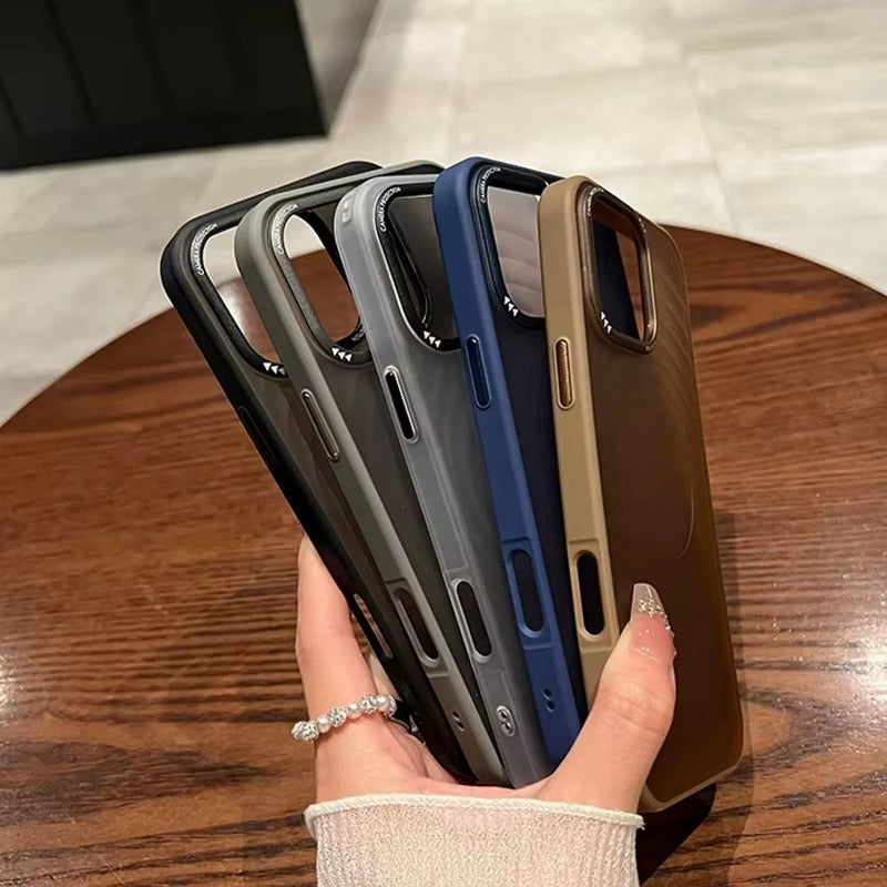 Luxury Apple iPhone Case, MagSafe Compatible, Camera Lens & Screen Protection, Ultra Thin, Shockproof, Magnetic Full All Around Cover – Water Ripple Matte Translucent Case with Metal Lens Bumper & Hard Back