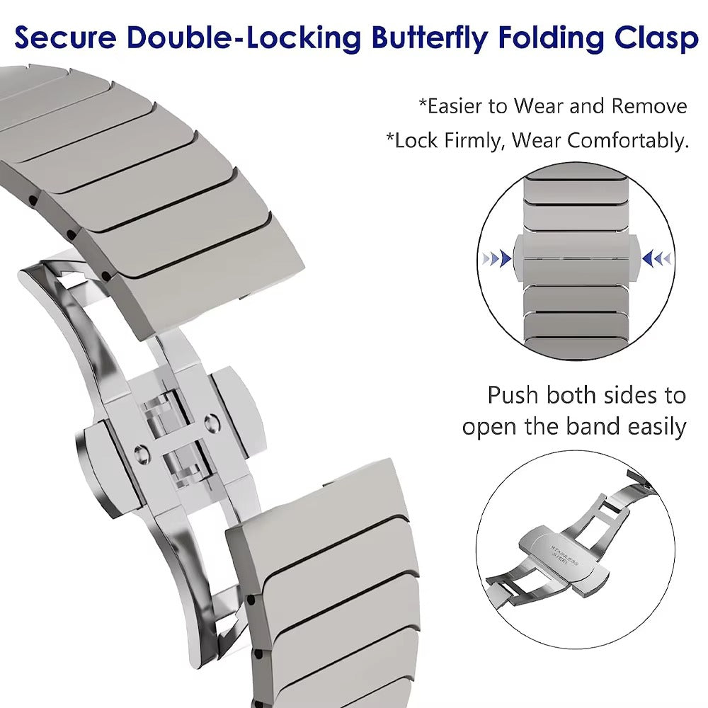 Premium Titanium Stainless Steel Band for Apple Watch Metal Link Bracelet with Secure Clasp, Compatible with 41mm to 49mm 