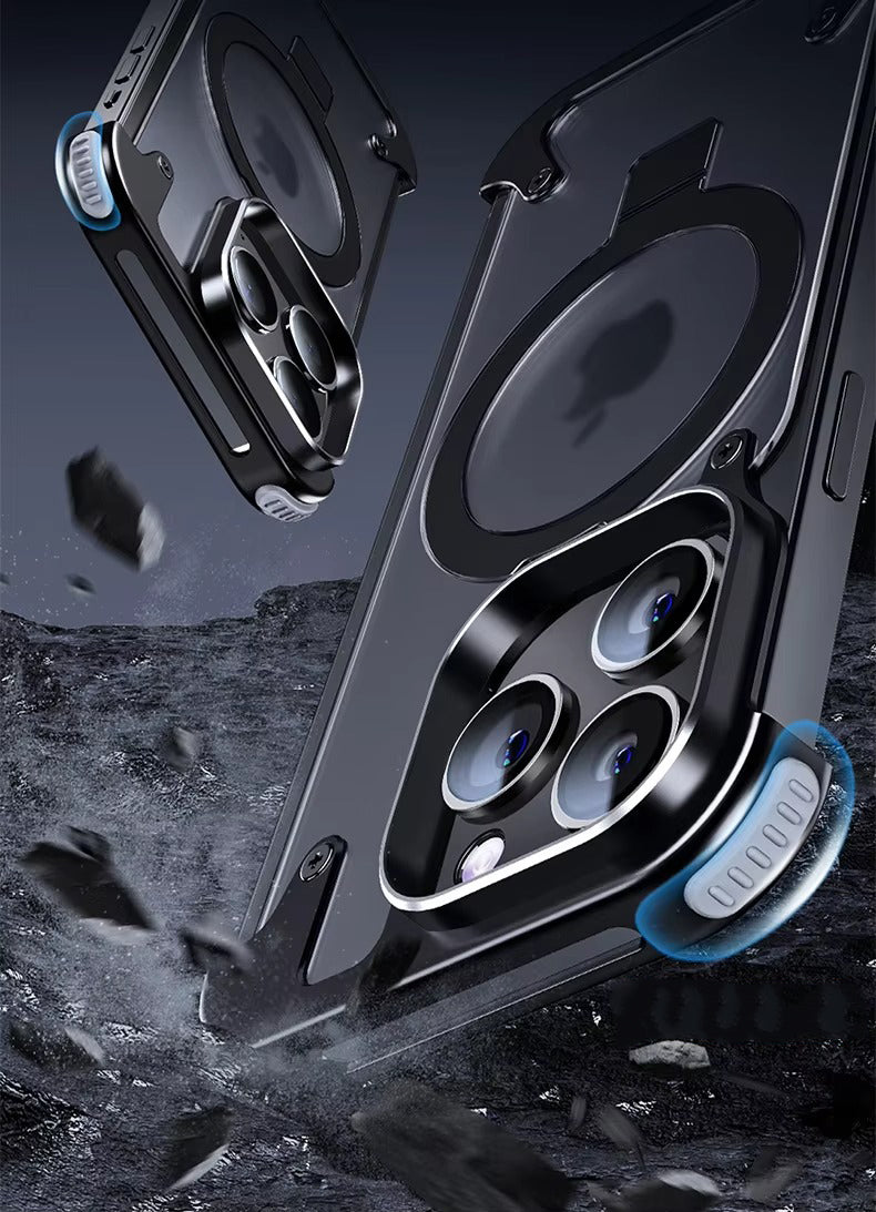 Luxury Edgeless Apple iPhone Case, MagSafe Compatible, Ultra Thin Magnetic  Metal Frame and Aluminum Kickstand