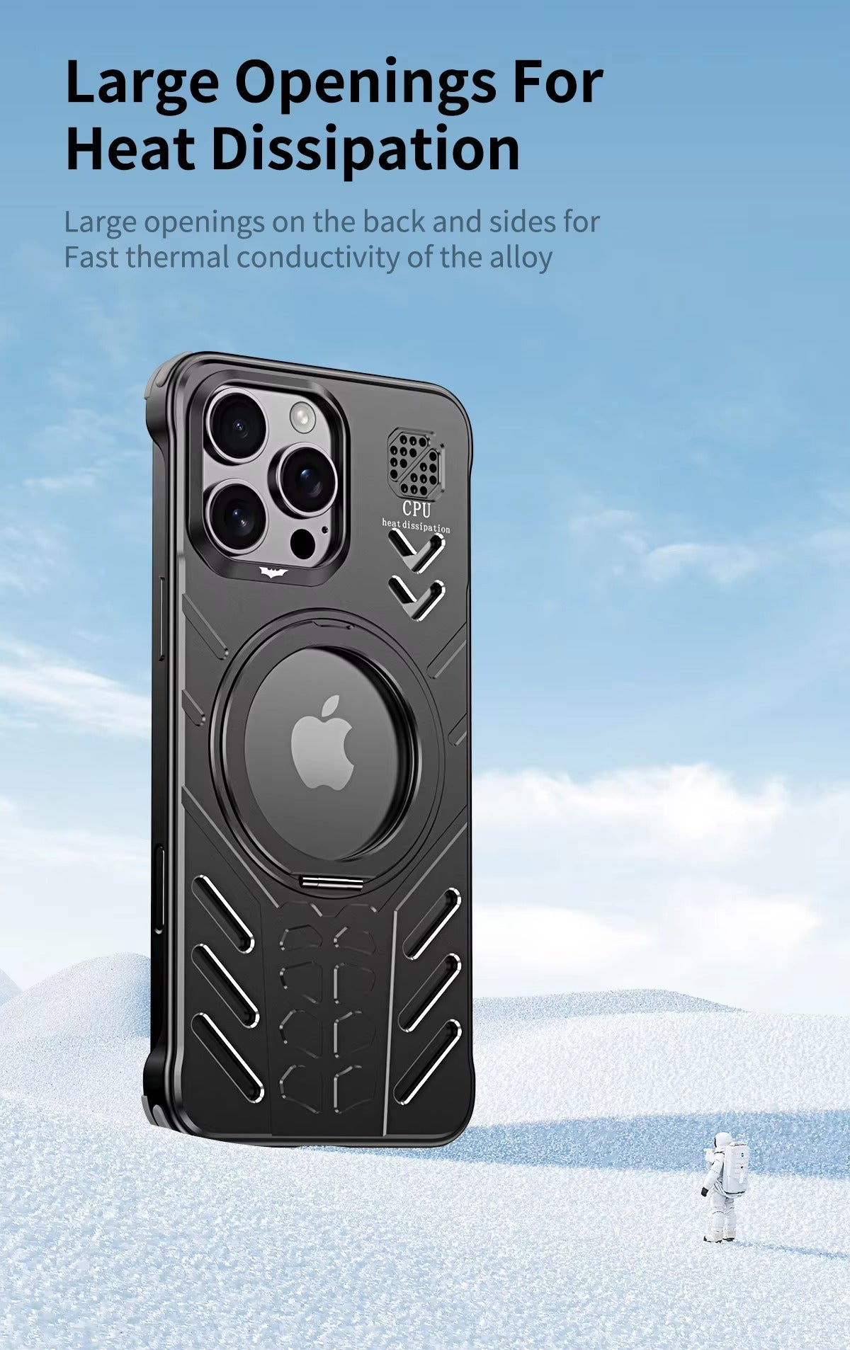 Luxury Apple iPhone Case, MagSafe Compatible, Camera Lens & Screen Protection, Ultra Thin, Shockproof, Magnetic Full All Around Cover – Hollow Aluminum Alloy Case with Magnetic Metal Holder, Stand & Heat Dissipation Design