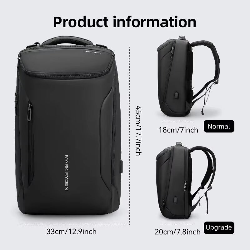 High Quality Waterproof Laptop Backpack for Men, USB Charging Travel Bag, Business Tech Rucksack Fits 17" MacBook 