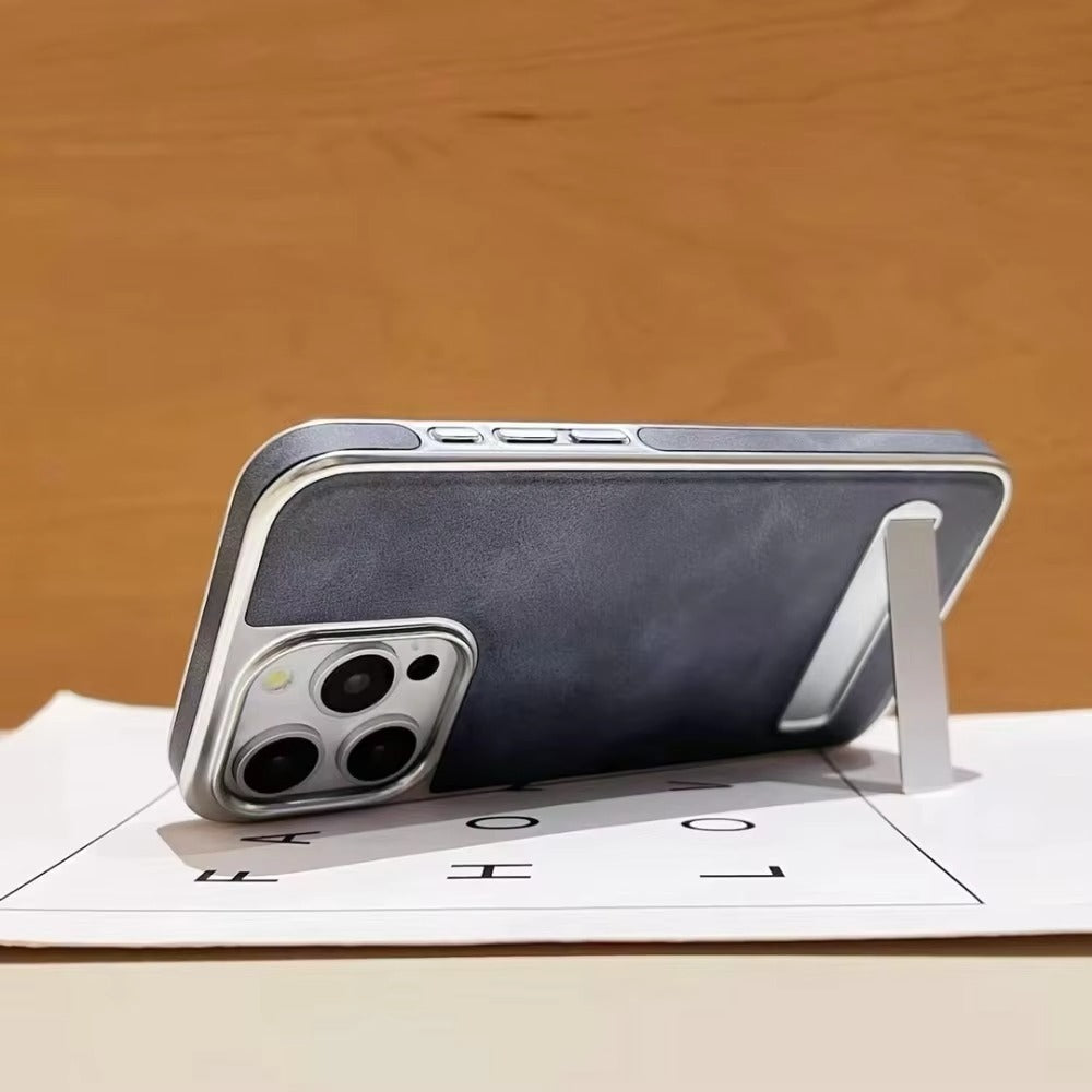 High-End Apple iPhone Case, MagSafe Compatible, Camera Lens & Screen Protection, Ultra Thin, Shockproof, Magnetic Full All Around Cover – Business Plating Leather Case with Kickstand, Wrist Strap & Hand Chain