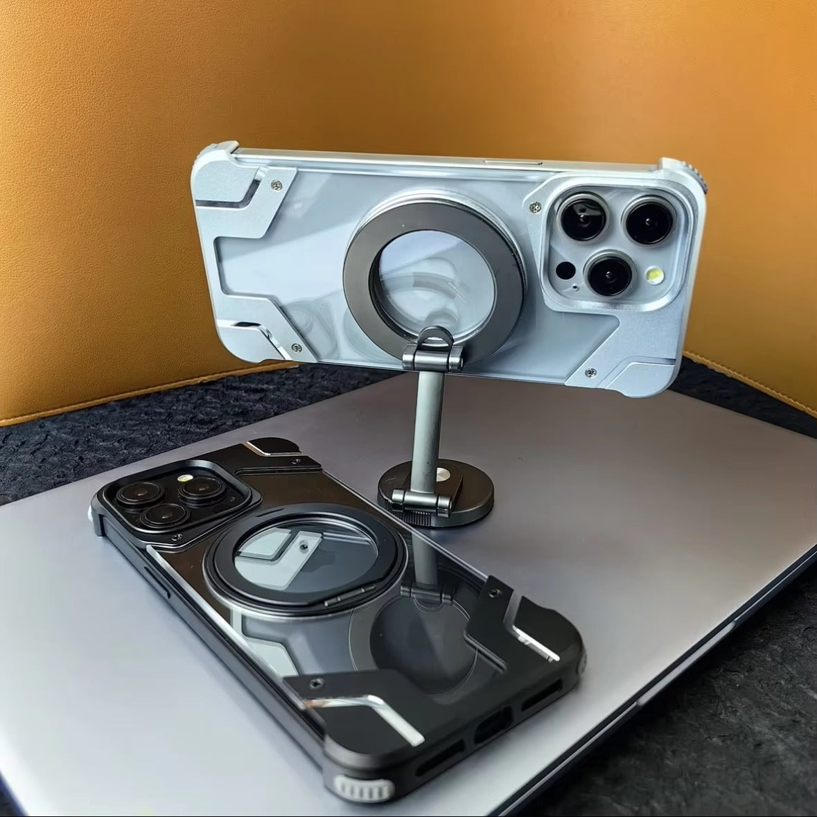 Luxury Apple iPhone Case, MagSafe Compatible, Camera Lens & Screen Protection, Ultra Thin, Shockproof, Magnetic Full All Around Cover – 360° Aluminum Alloy Rimless Case with Transparent PC & Built-In Bracket