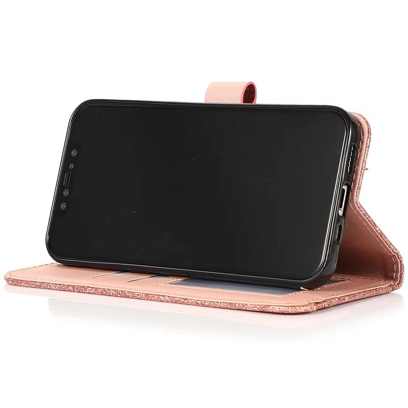 Luxury Apple iPhone Case, MagSafe Compatible, Camera Lens and Screen Protection, Ultra Thin, Shockproof, Magnetic, Full All Around Protection, Shiny Leather Wallet Cover