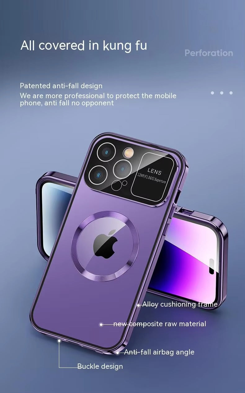 Premium Apple iPhone Case, MagSafe Compatible, Camera Lens & Screen Protection, Ultra Thin, Shockproof, Magnetic Full All Around Cover – Large Window Privacy Case with Magnetic Frosted Glass Back & Wireless Charging Support