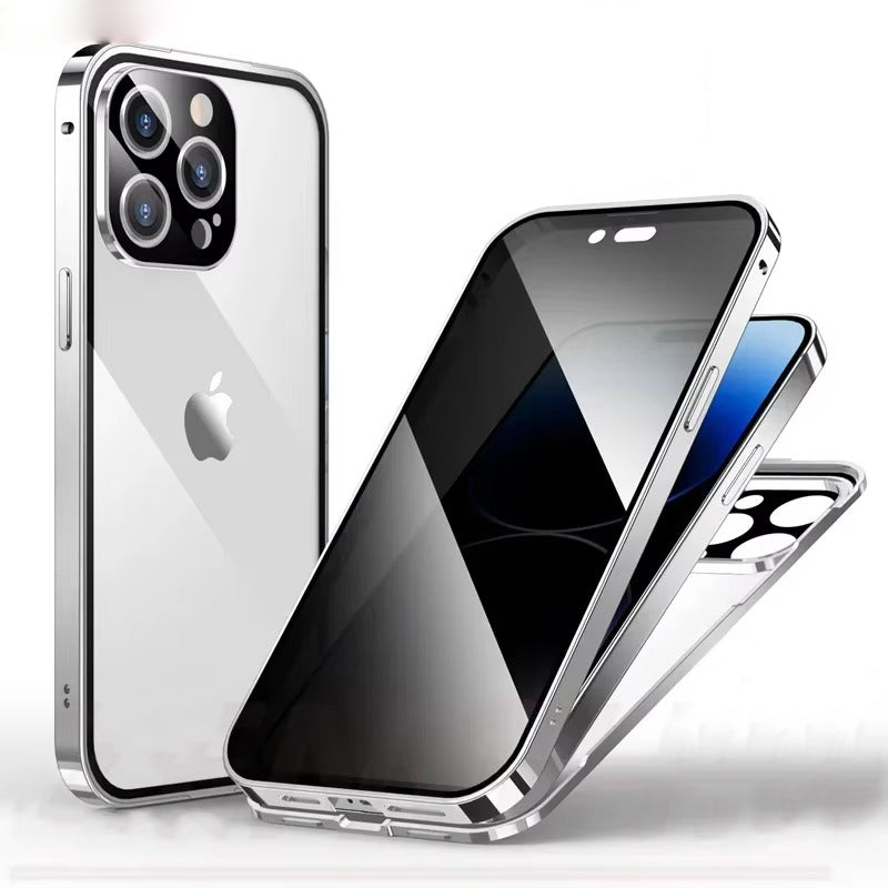Premium Apple iPhone Case, MagSafe Compatible, Camera Lens & Screen Protection, Ultra Thin, Shockproof, Magnetic Full All Around Cover – Double Glass Anti-Peep Privacy Case with Magnetic Adsorption & Lens Protection
