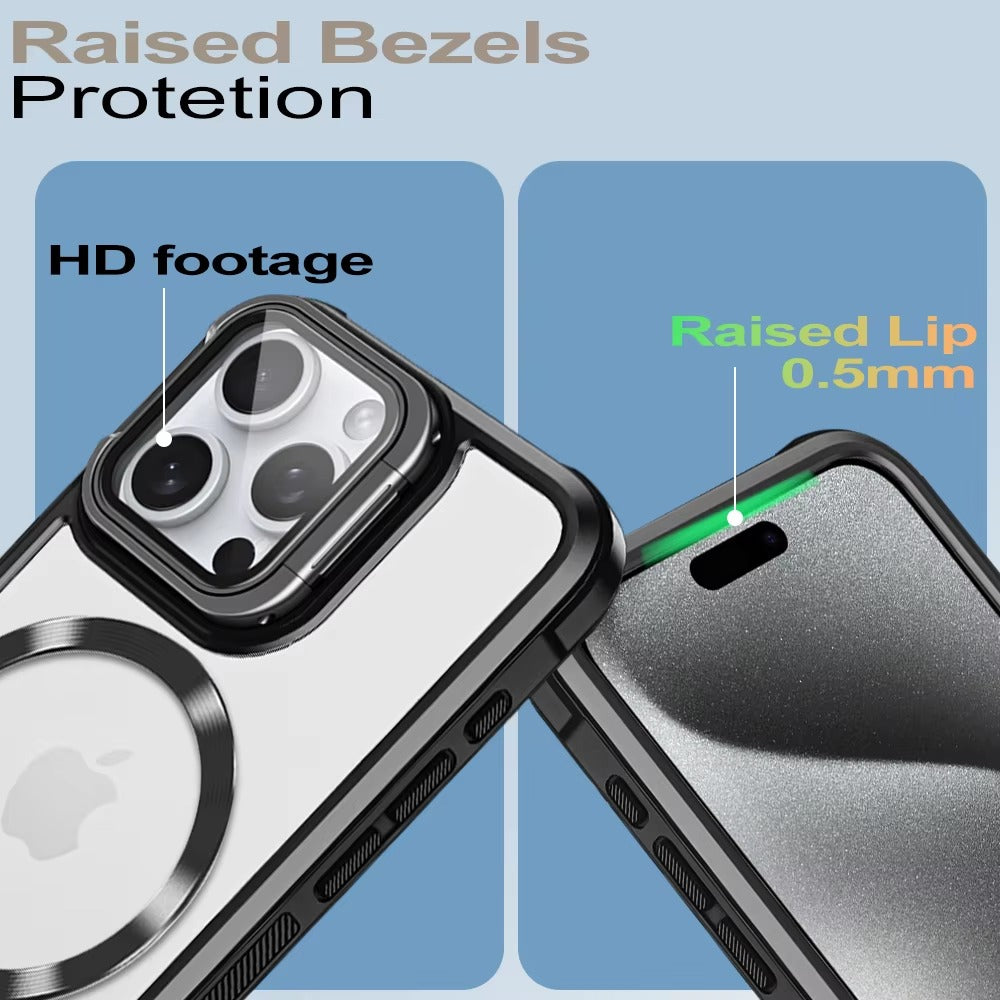 Premium Apple iPhone Case MagSafe Compatible, Camera Lens & Screen Protection, Cover with Hard Shell & Stand Bracket