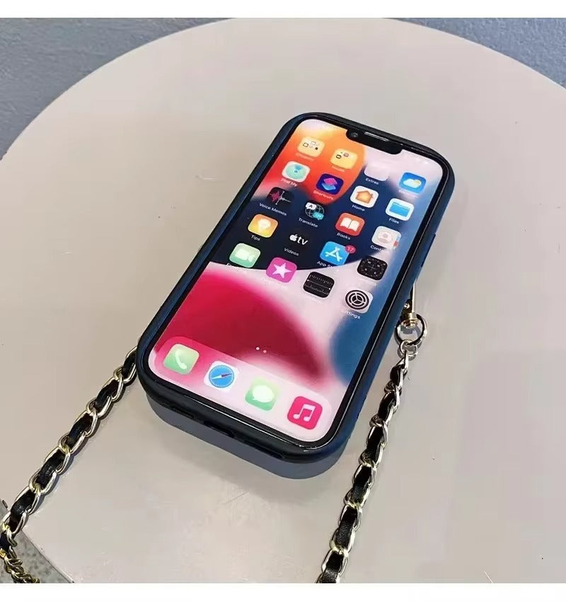 Luxury Apple iPhone Case, MagSafe Compatible, Camera Lens & Screen Protection, Ultra Thin, Shockproof, Magnetic Full All Around Cover – Lingge Envelope Crossbody Card Bag with Long Necklace Strap