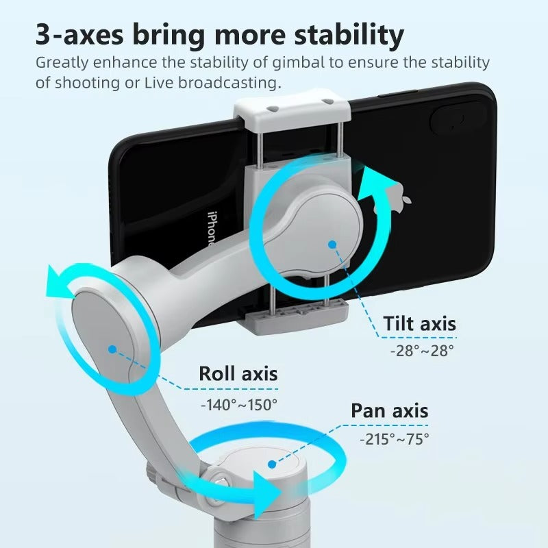 Advanced 3-Axis Smartphone Gimbal Stabilizer – Foldable Handheld Video Rig with Bluetooth, Anti-Shake, Vertical Shooting, for Vlog, YouTube, TikTok Recording