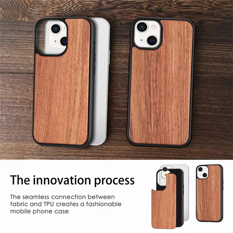 Luxury Wood Apple iPhone Case, MagSafe Compatible, Ultra Thin Magnetic with Bamboo Texture, Hard Shell and Camera Lens Guard