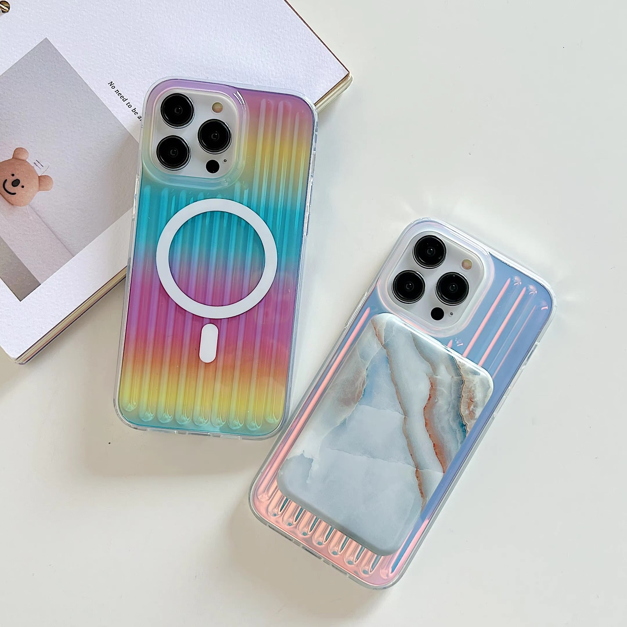 Premium Apple iPhone Case, MagSafe Compatible, Camera Lens & Screen Protection, Ultra Thin, Shockproof, Magnetic Full All Around Cover – Gradient Laser Luggage Style TPU + PC Case with Full Wrap Protection