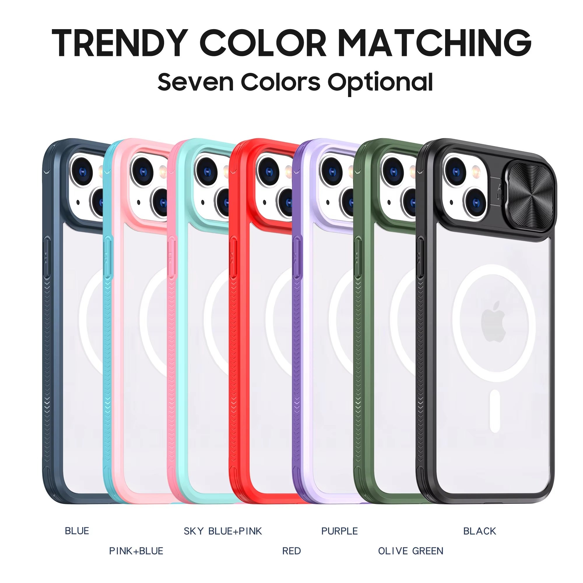 Premium Apple iPhone Case MagSafe Compatible, Camera Lens & Screen Protection,  Cover with Slide Lens & Clear Acrylic Back