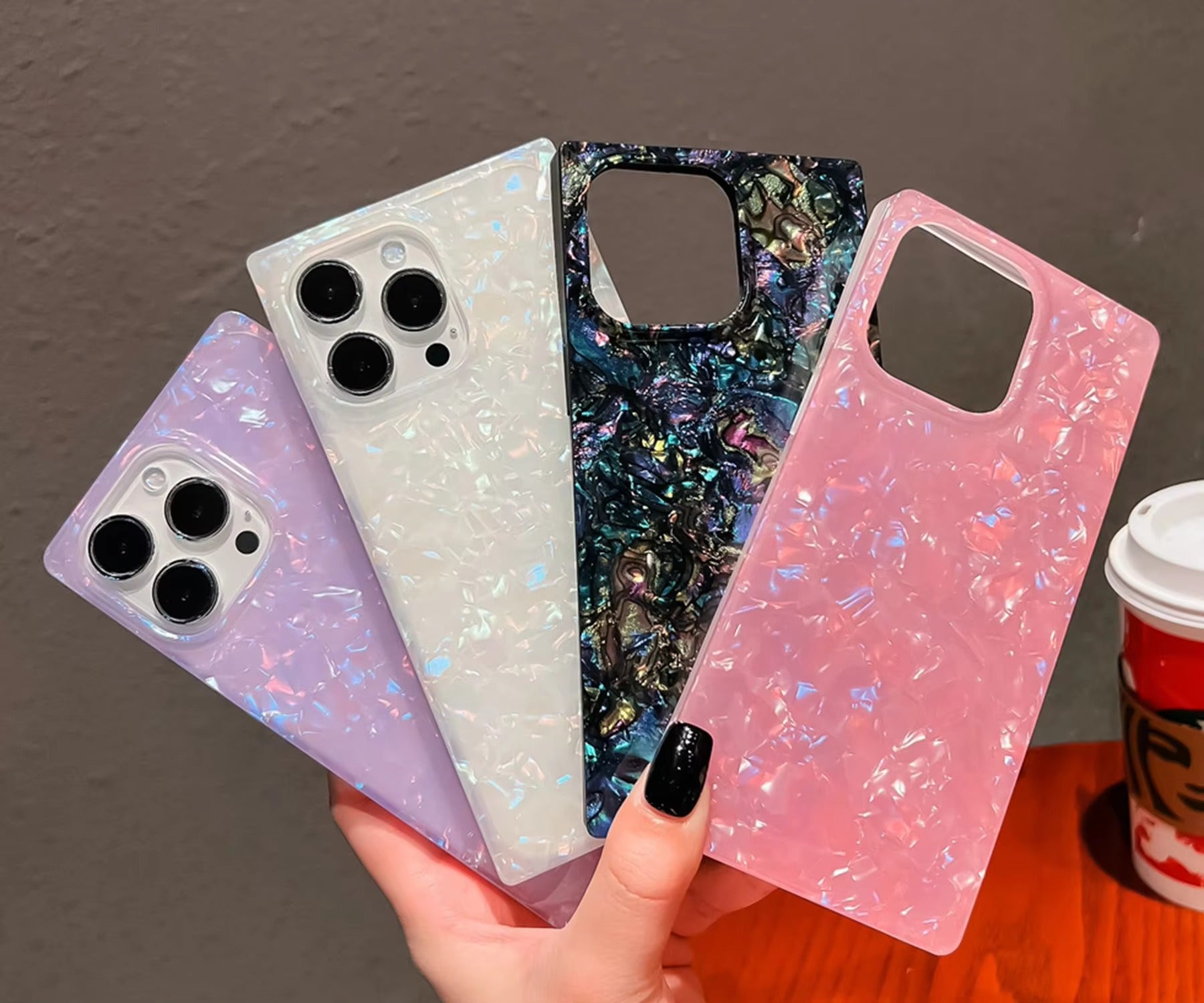 Luxury Apple iPhone Case, MagSafe Compatible, Camera Lens & Screen Protection, Ultra Thin, Shockproof, Magnetic Full All Around Cover – Colorful Abalone Mother of Pearl Case with Slim Rectangle Edge & Soft Silicone Design