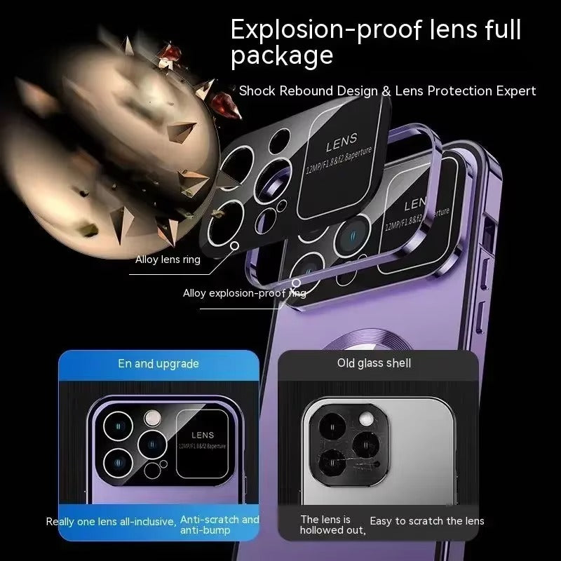 High Quality Apple iPhone Case MagSafe Compatible, Camera Lens & Screen Protection, Cover with Double Glass Window Design