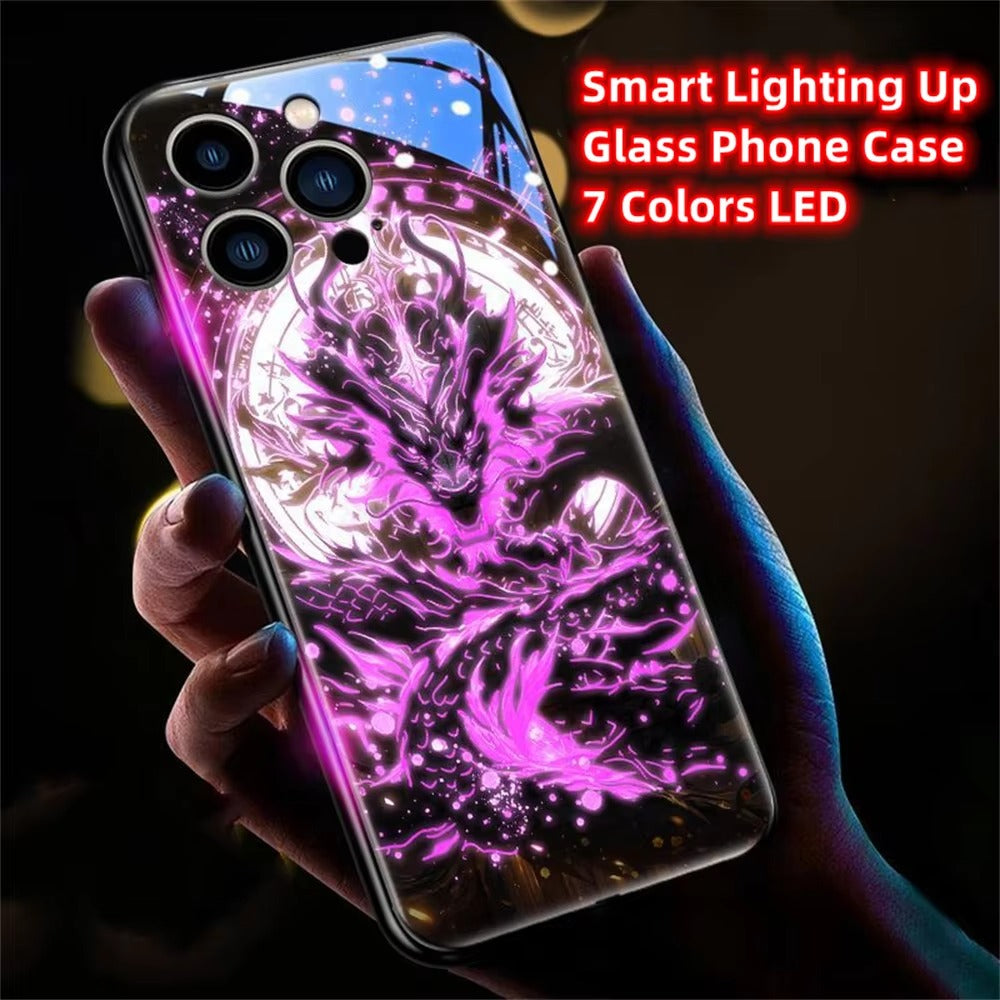 Premium Apple iphone  Case, LED Flash, Sound Reactive, Shockproof, Ultra Thin, Full Body Protection, Golden Dragon Luminous Glass Cover