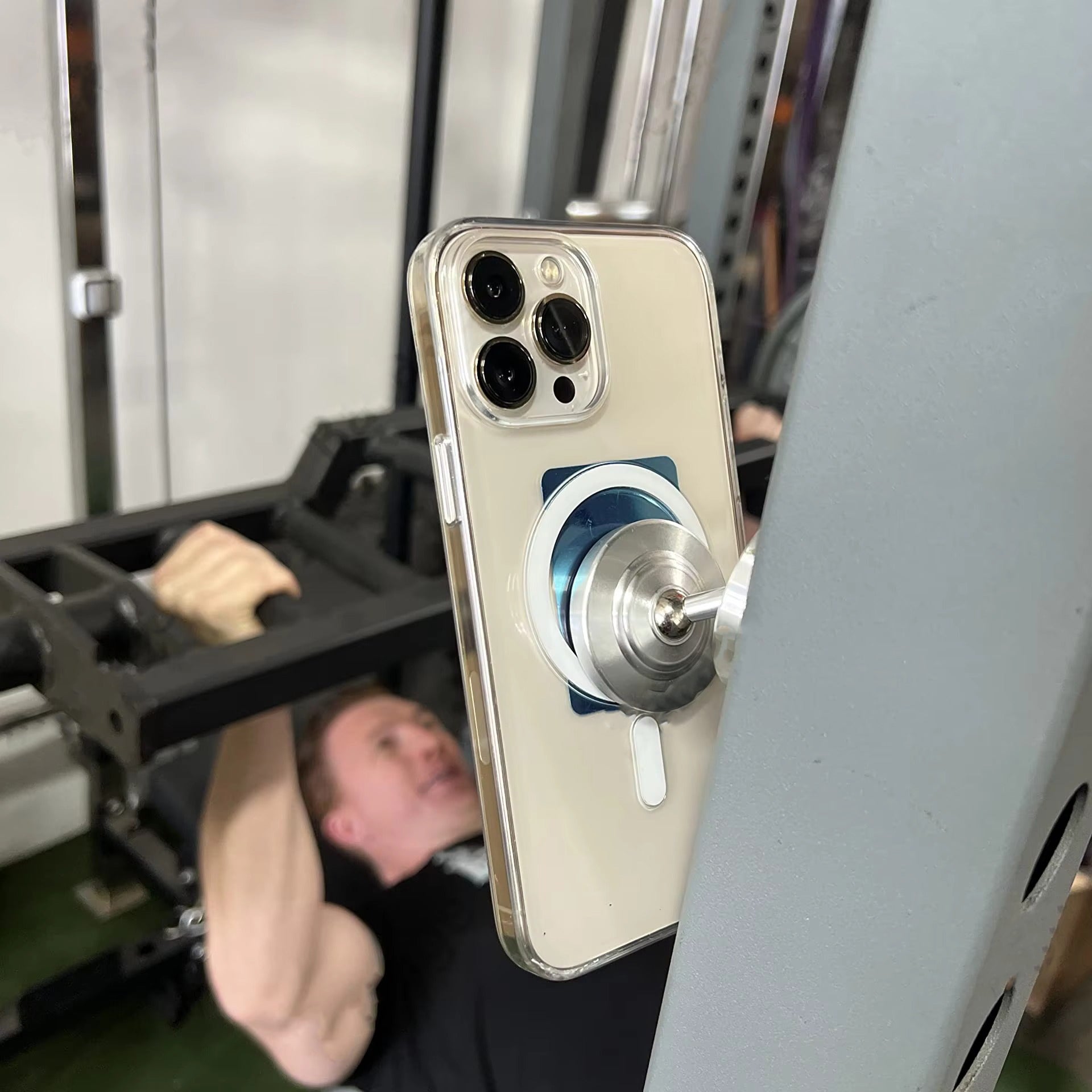 Premium, Dual Magnetic Phone Holder for Gym – Double-Sided, Strong Magnet Mount with 360° Rotation for Apple iPhon