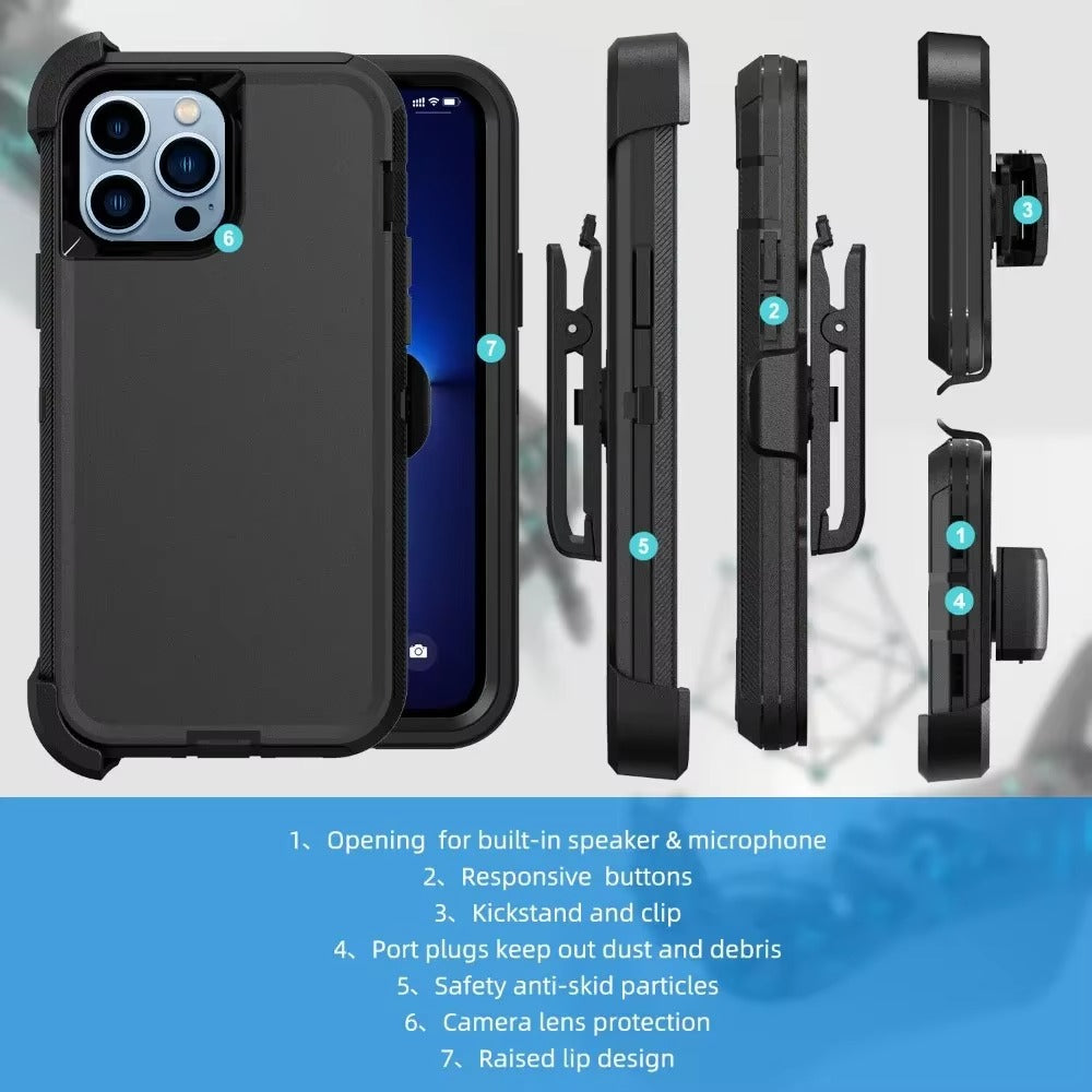 High Quality Apple iPhone Case, MagSafe Compatible, Camera Lens & Screen Protection, Ultra Thin, Shockproof, Magnetic Full All Around Cover – 3-in-1 Rugged Armor Case with Belt Clip & Dual-Layer PC+TPU Protection
