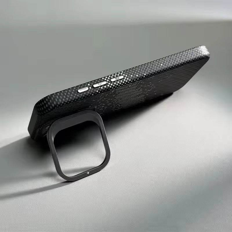 Luxury Apple iPhone Case, MagSafe Compatible, Camera Lens & Screen Protection, Ultra Thin, Shockproof, Magnetic Full All Around Cover – Matte Carbon Magnetic Slim Case with Stand, Lens Guard & Cloud Pattern Design