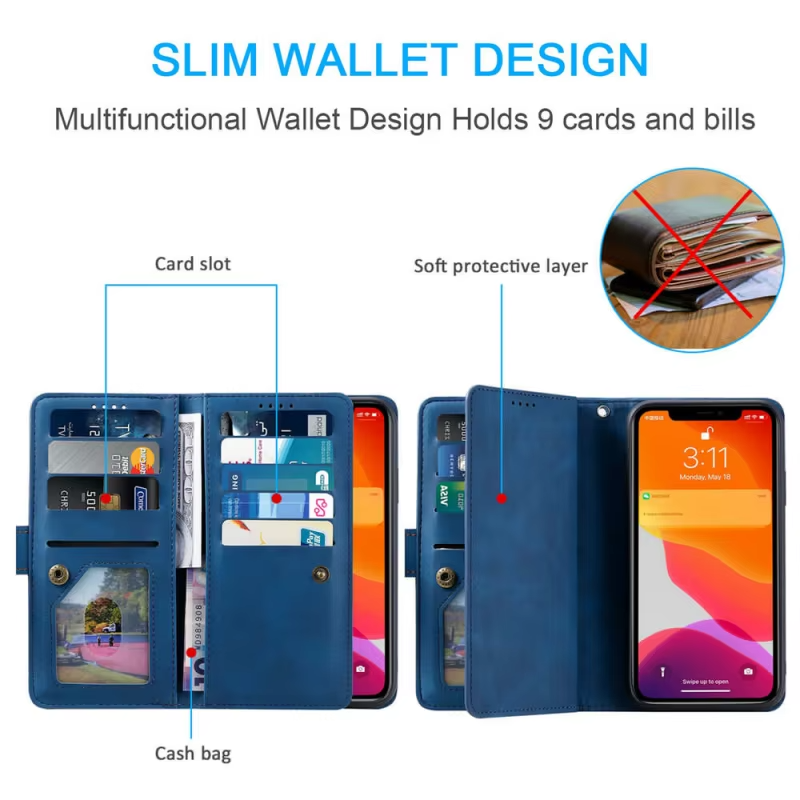 Luxury Leather Apple iPhone Case,Ultra Thin Magnetic Shockproof Full Protection Cover with Flip Wallet Design