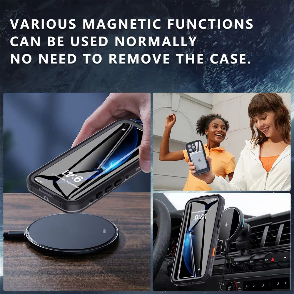 High Quality Apple iPhone Case MagSafe Compatible, Camera Lens & Screen Protection, Ultra Thin Shockproof Magnetic Full All Around Protection Cover with IP68 Snowproof Design