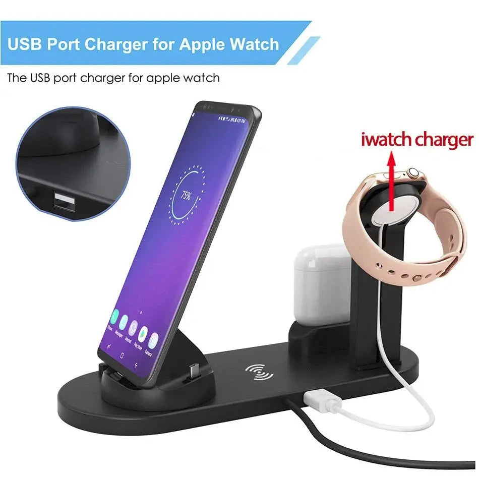 Premium 7-in-1 Wireless Charging Station for Apple iPhone, iOS & Android – Fast 30W Qi Charger Dock with USB-C, AirPods & Apple Watch Support, Multiple Device Charging, Overcharge Protection, Smart Charging Indicator