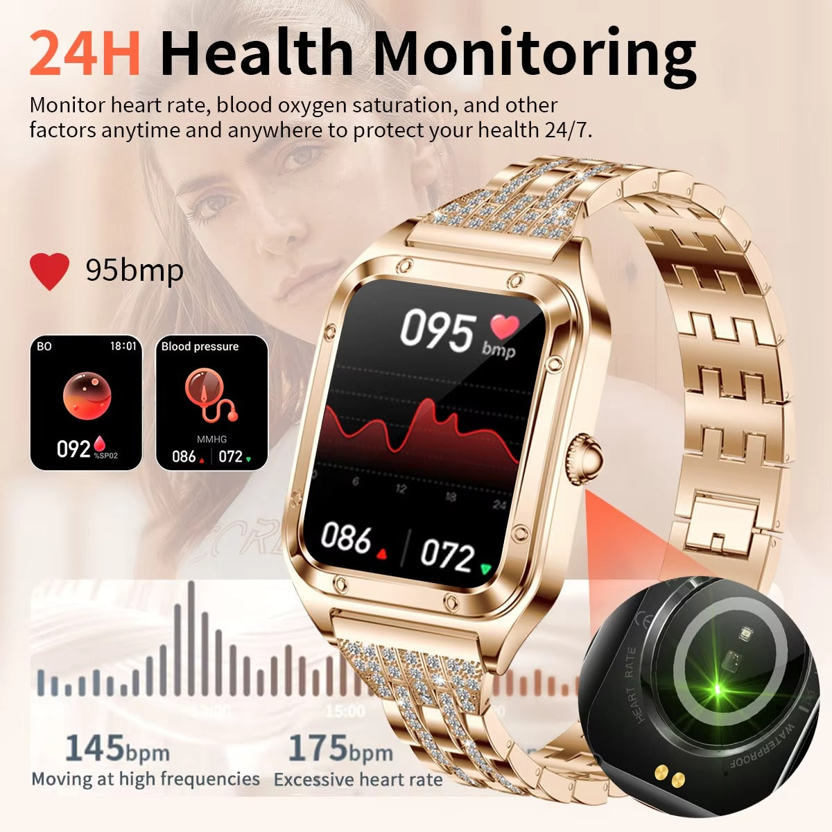 Luxury Women’s Smartwatch for iPhone – Bluetooth Call Fitness Tracker with Blood Pressure Monitor, Waterproof Sport Mode