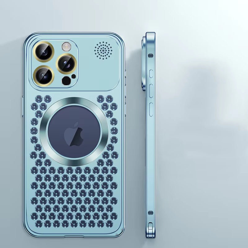 High Quality Apple iPhone Case, MagSafe Compatible, Camera Lens & Screen Protection, Ultra Thin, Shockproof, Magnetic Full All Around Cover – Metal Heat Dissipation Case with Magnetic Aluminum Back for Enhanced Cooling