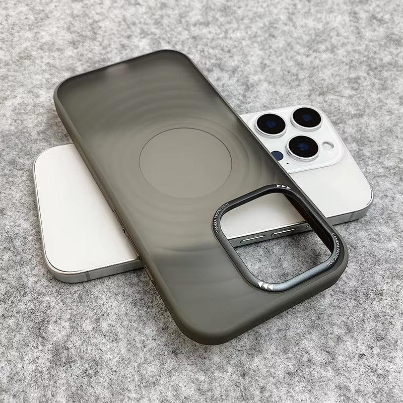 Luxury Apple iPhone Case, MagSafe Compatible, Camera Lens & Screen Protection, Ultra Thin, Shockproof, Magnetic Full All Around Cover – Water Ripple Matte Translucent Case with Metal Lens Bumper & Hard Back
