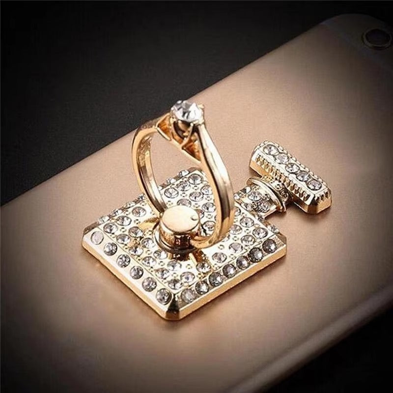 Luxury, Diamond Shiny Gems, Metal Phone Ring Holder – Rotatable, 360° Grip Stand Mount for Apple iPhone