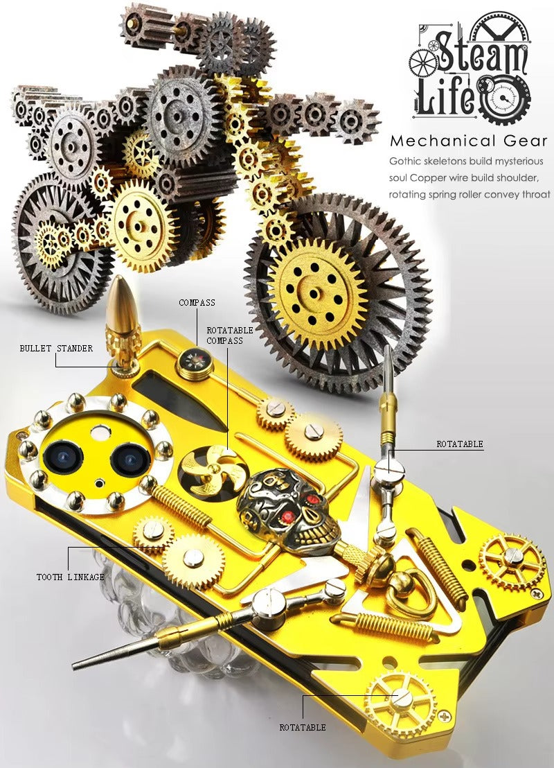 Robust Apple iPhone Case, MagSafe Compatible, Camera Lens and Screen Protection, Ultra Thin, Shockproof, Magnetic, Full All Around Protection, Gear Compass Skull Cover