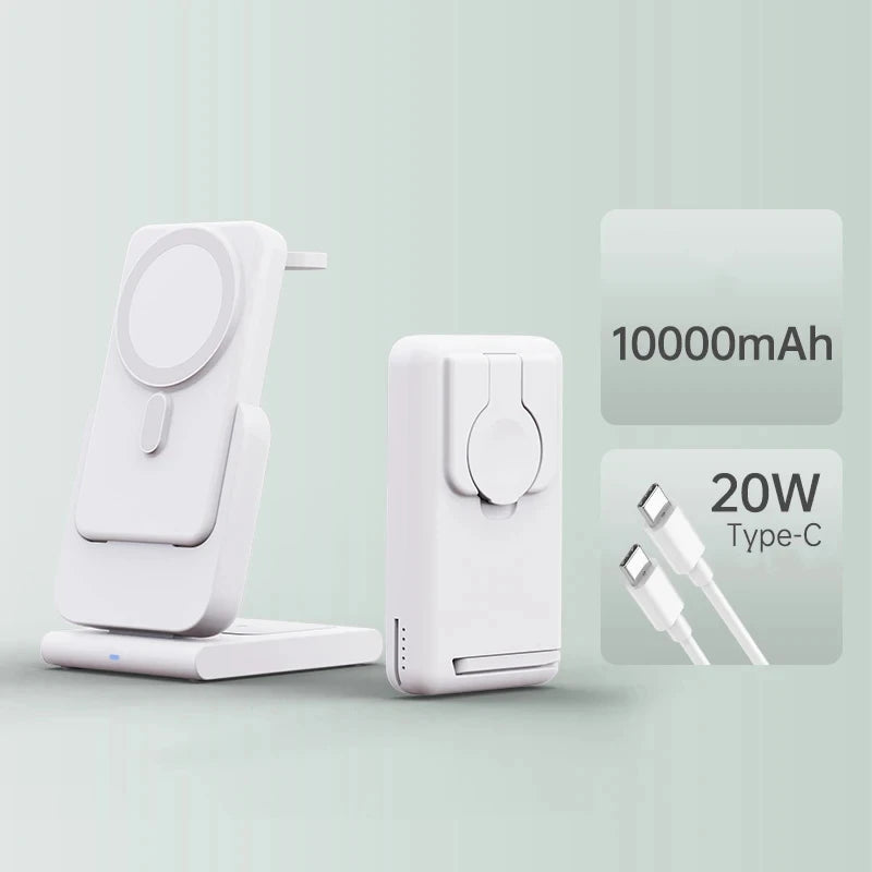 Premium 3-in-1 Magnetic Wireless Charging Station & Portable Power Bank – Fast Charger for iPhone, Apple Watch & AirPods with Detachable Design