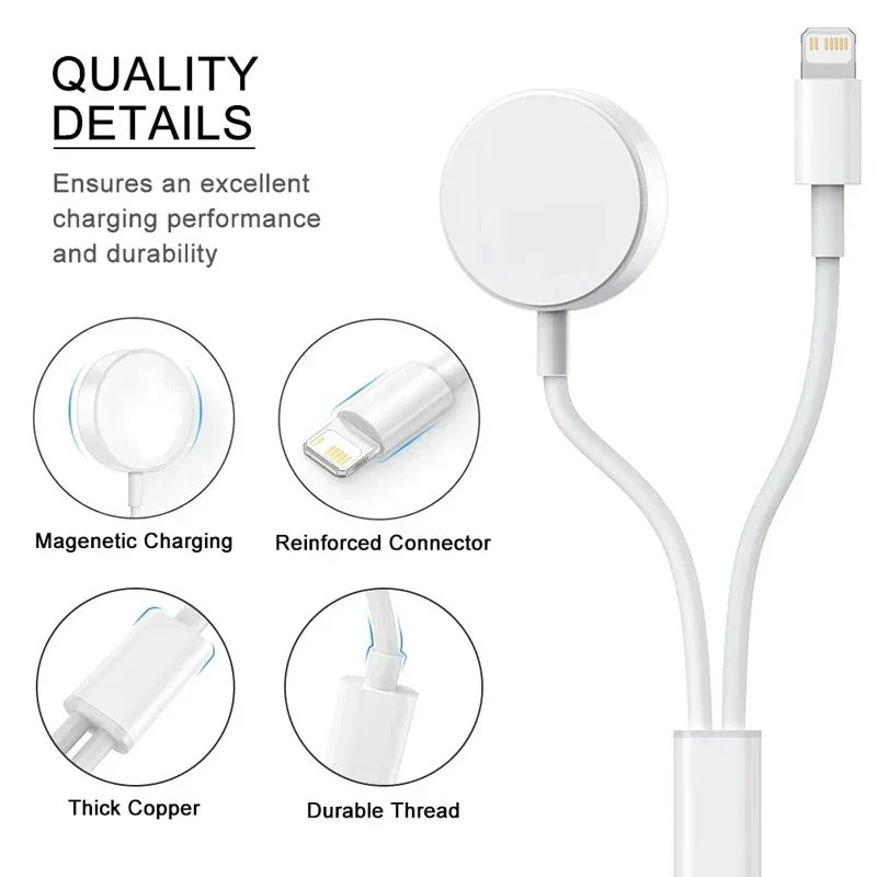 High-Speed 2-in-1 Magnetic Wireless Charger Cable – USB-A Fast Charging Cord for Apple Watch & iPhone, Strong Magnetic Adsorption, Smart Chip Protection