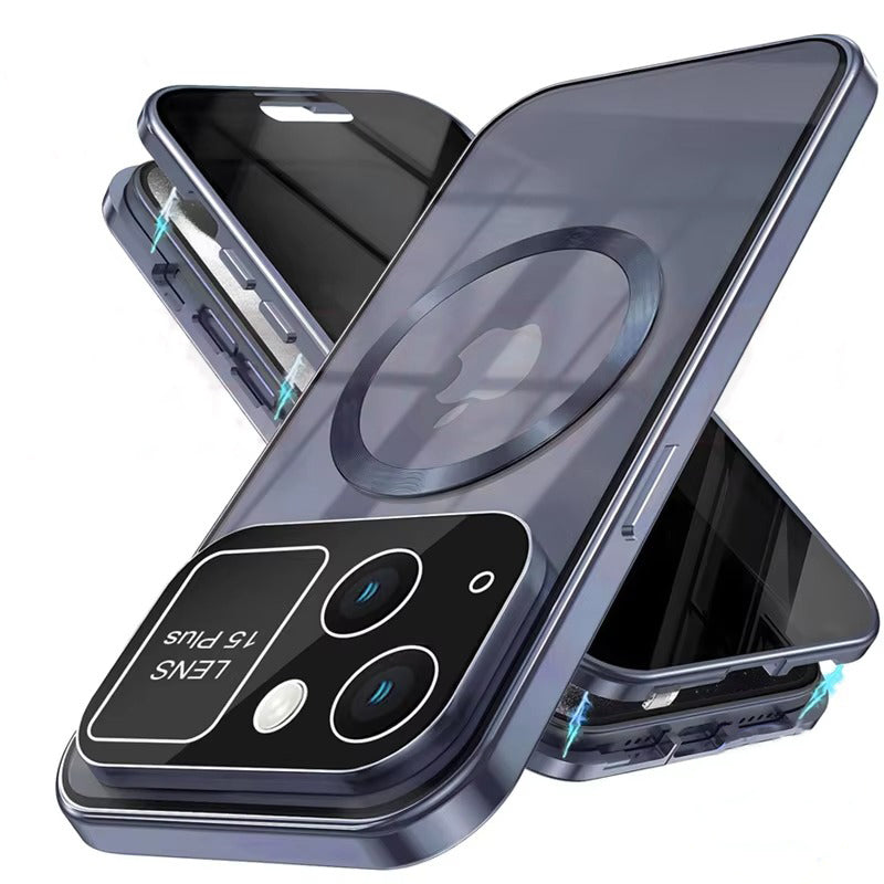 Premium Apple iPhone Case, MagSafe Compatible, Camera Lens & Screen Protection, Ultra Thin, Shockproof, Magnetic Full All Around Cover – Large Window Privacy Case with Magnetic Frosted Glass Back & Wireless Charging Support