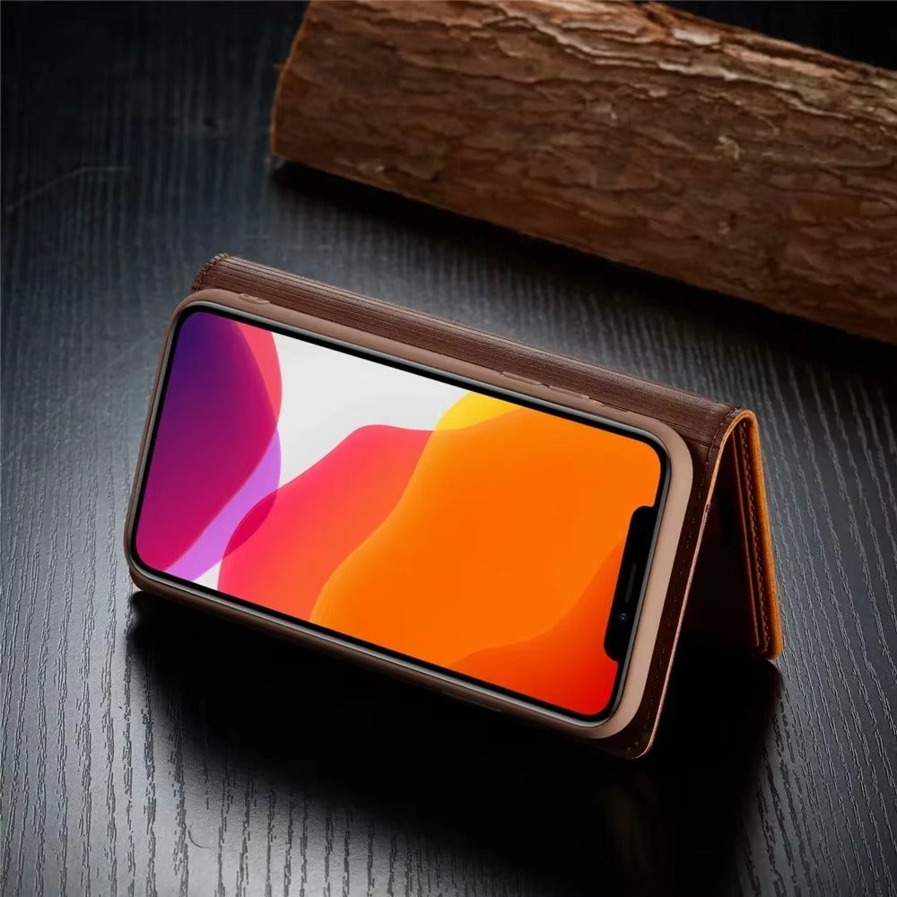 Premium Leather Flip iPhone Case, MagSafe Compatible, Ultra Thin Magnetic Shockproof Cover with Camera and Screen Protection