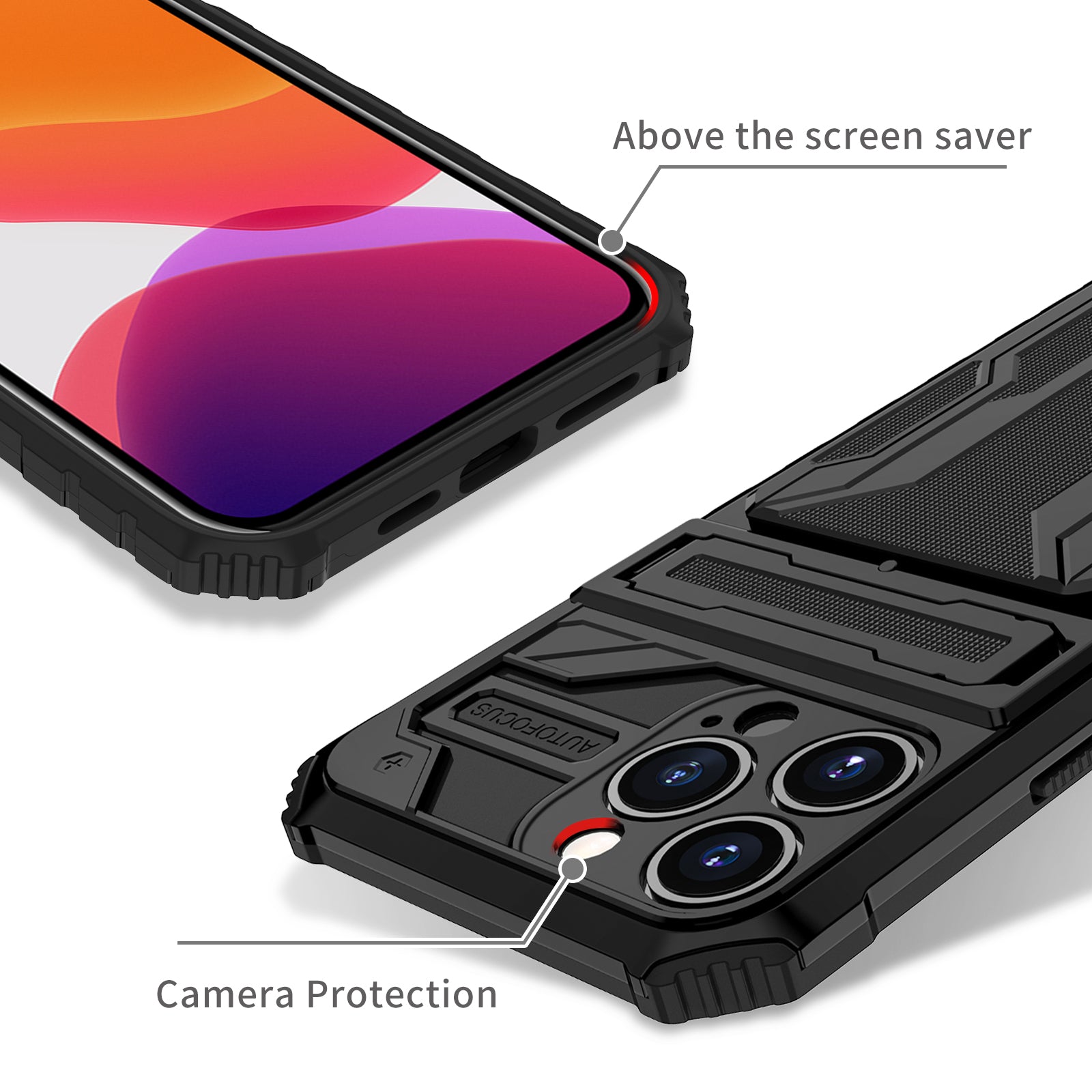 Shockproof Card Holder iPhone Case – Kickstand, Camera Protection, Durable Cover for iPhone Models