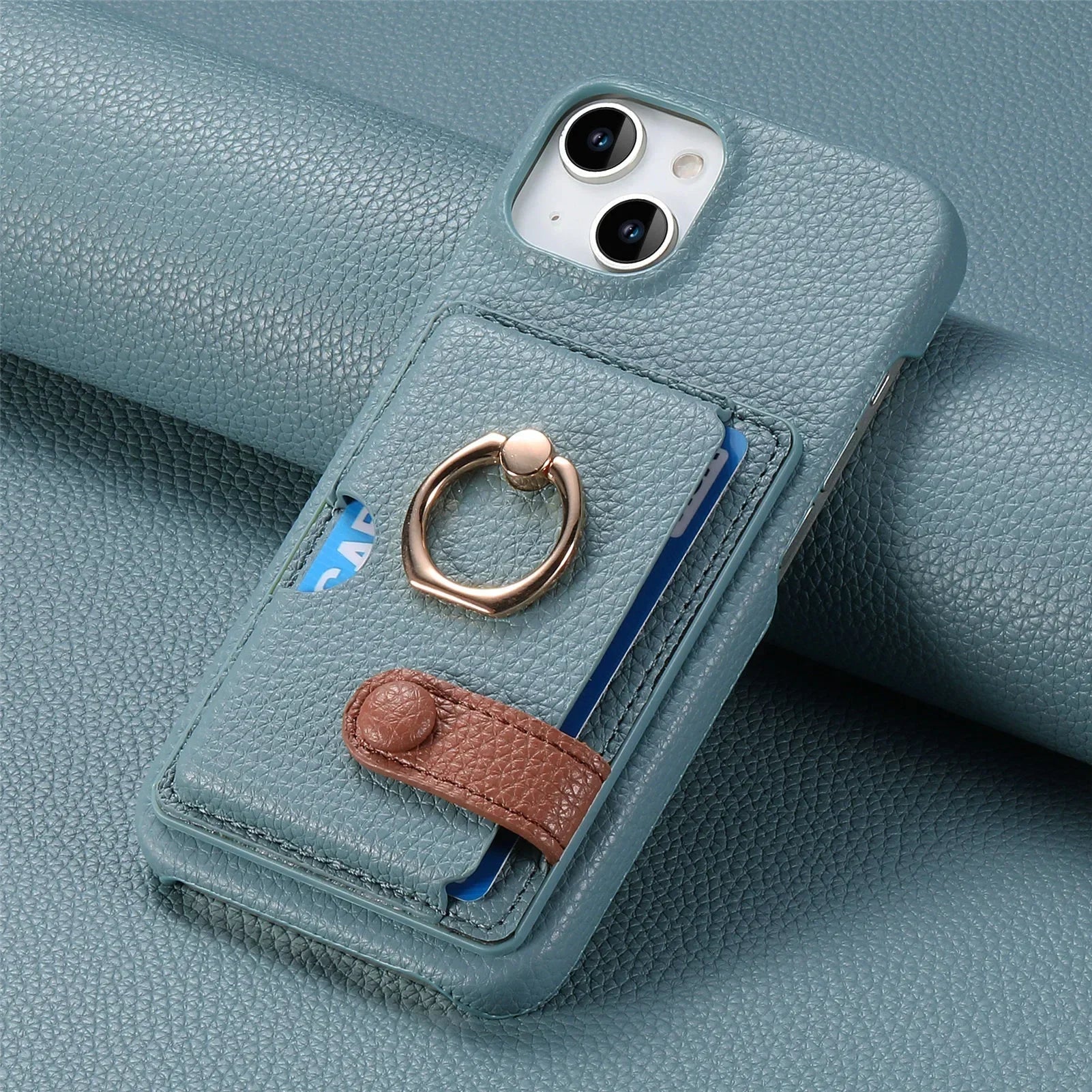 Premium Leather Ring Stand Wallet iPhone Case Card Holder, Magnetic Closure, and Kickstand Support for Hands-Free Convenience